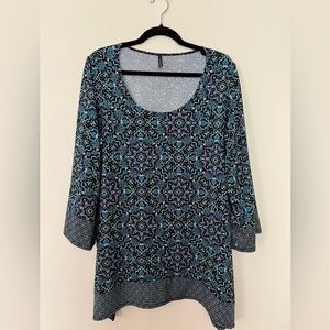 🛍️ Bleeker & McDougal Womens Blue Patterned‎ Top Cottagecore Size 1X Mandala